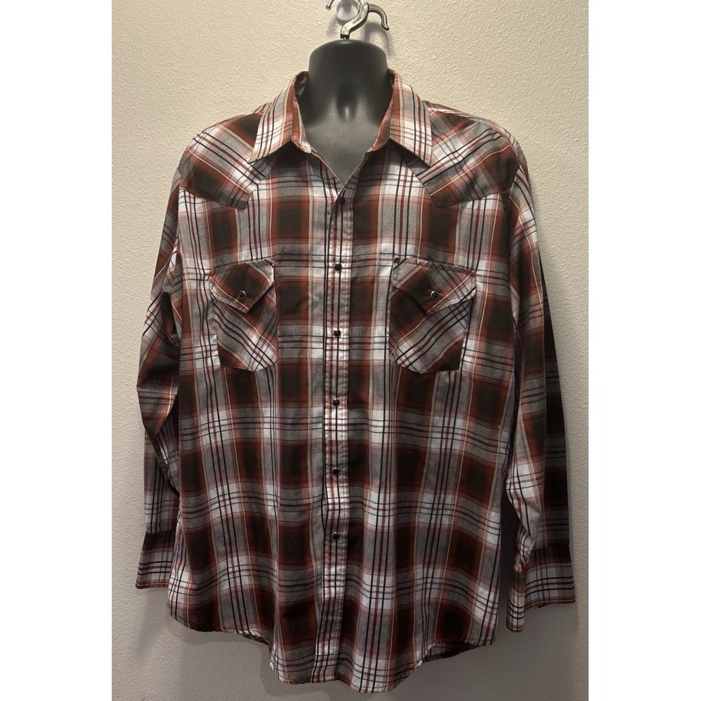 Ely Cattleman Red Plaid Black Pearl Snap Long Sleeve Size‎ XXL